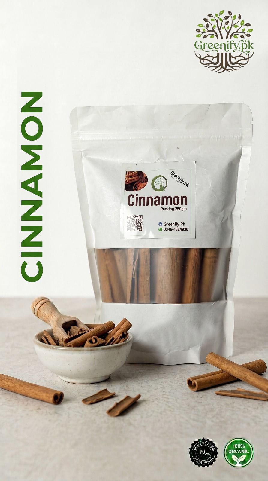 Cinnamon Sticks Darchini 250gm Organic Halal by Greenify.pk